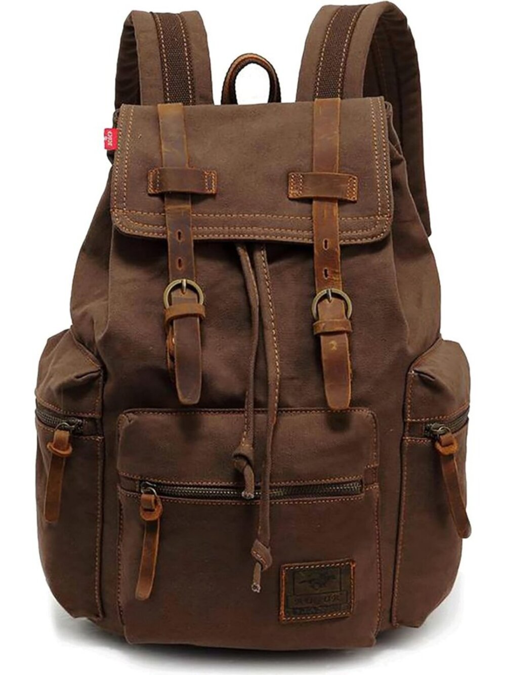 Vintage Canvas Travel Backpack, Leather Trim, Padded Laptop Sleeve, Hidden